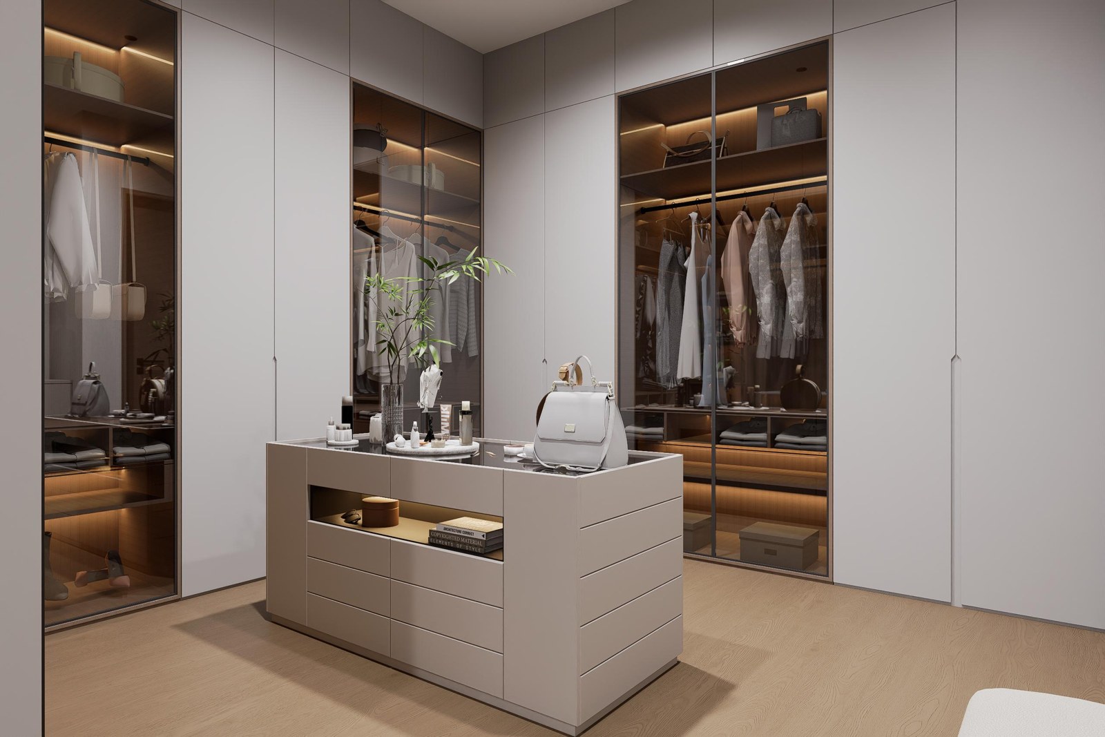 Villa upper-level design — Dressing room design rendering