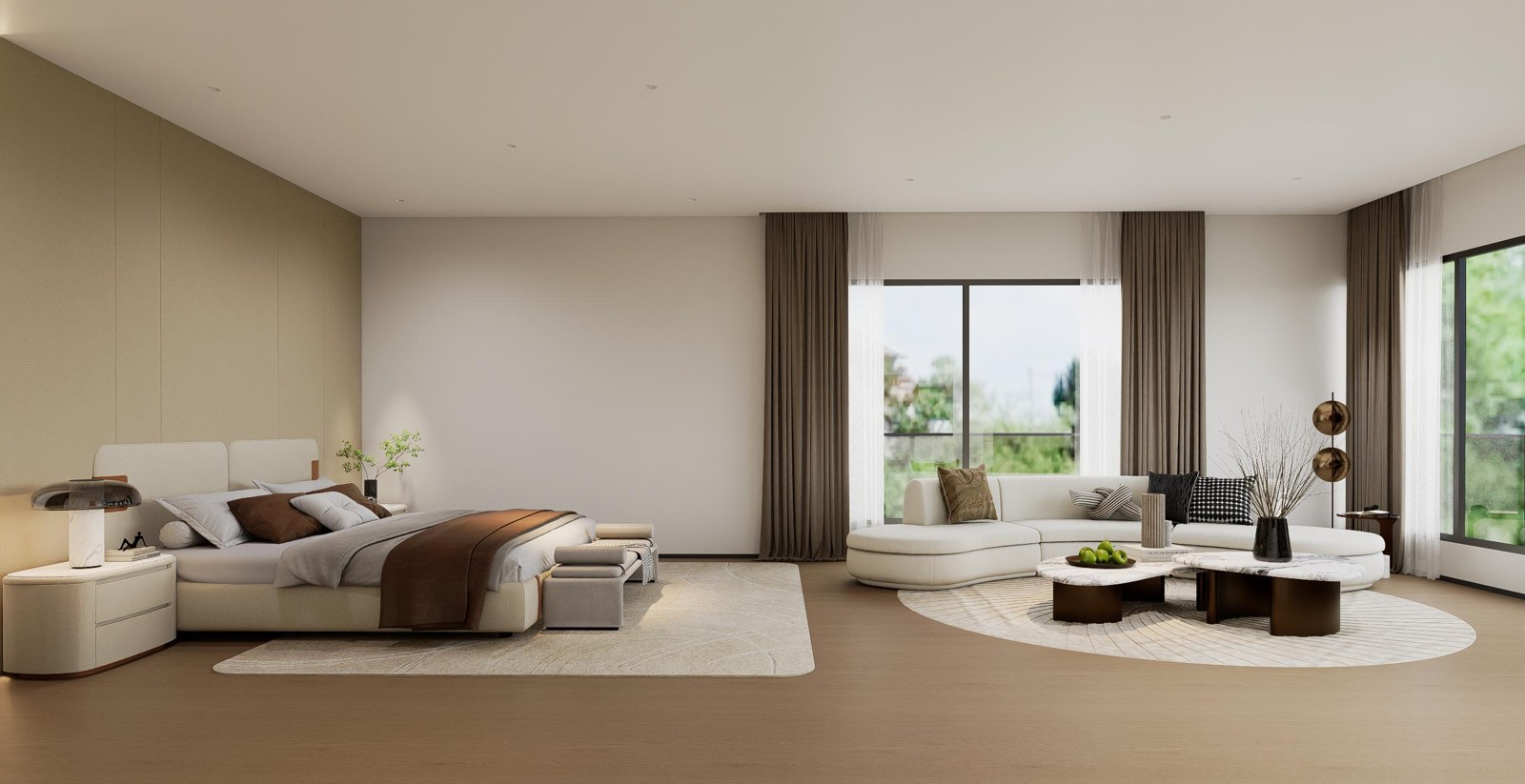 Villa upper-level design — Primary suite design rendering